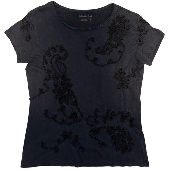 Coldwater Creek | Black Cotton Appliqué Tee | S - Picture 5 of 7